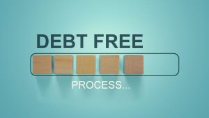 Progress bar with wooden blocks and a debt free text on it - successful debt master plan - Wealth Connexion blog image