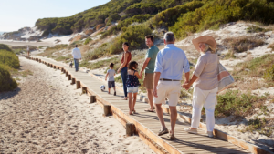 A family walking in a wooden sidewalk - Wealth connexion blog image